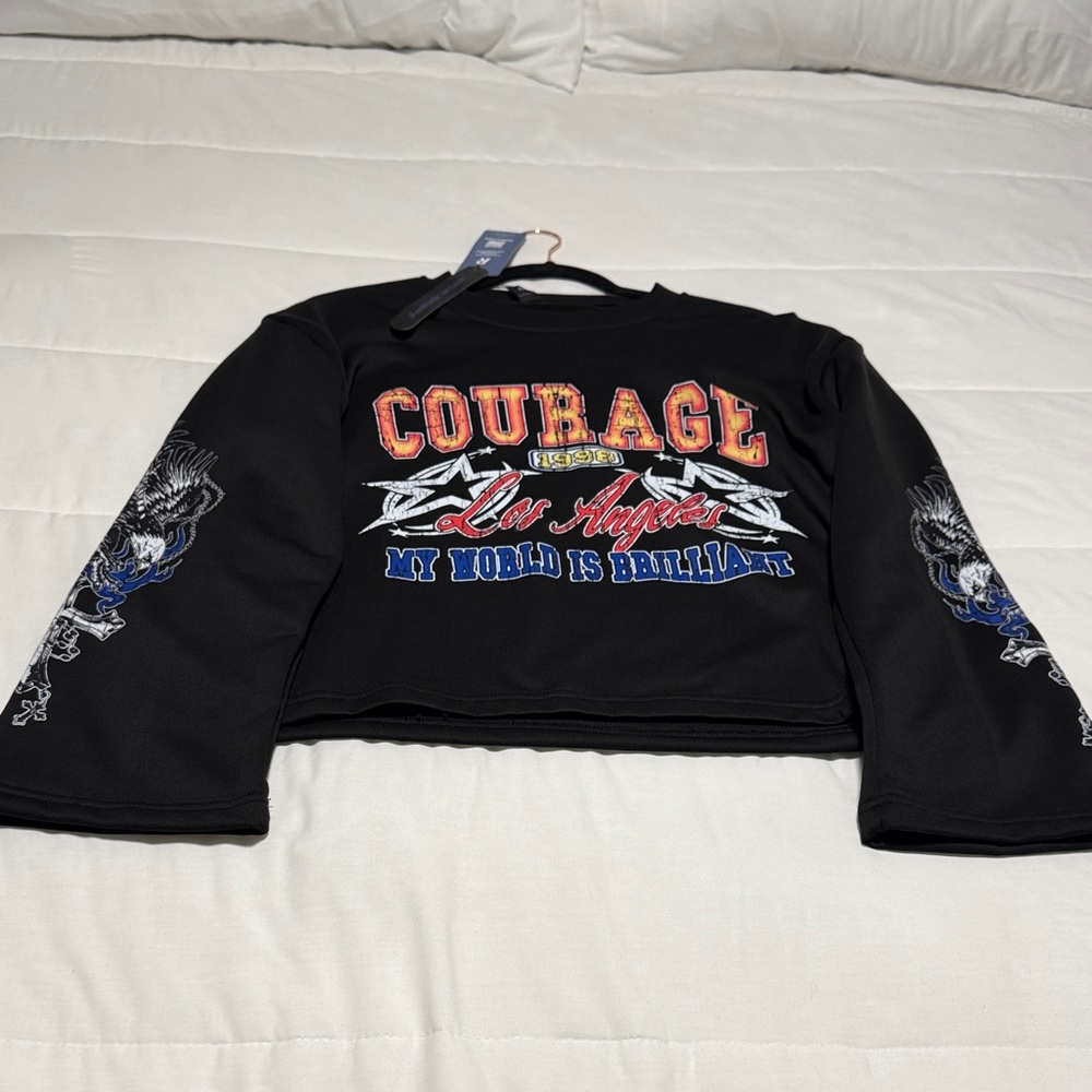 Black Graphic Cropped Sweatshirt